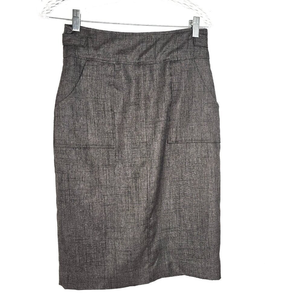 Halogen Dark Brown Nautical Plaid Midi Pencil Modest Career Skirt